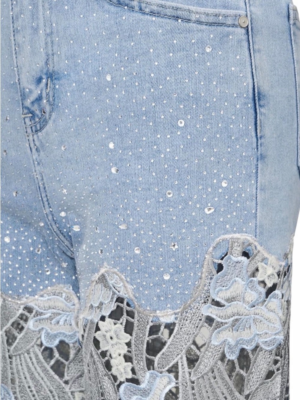 Lace Panel Rhinestone Straight-Leg Jeans size 29 - Picture 5 of 5